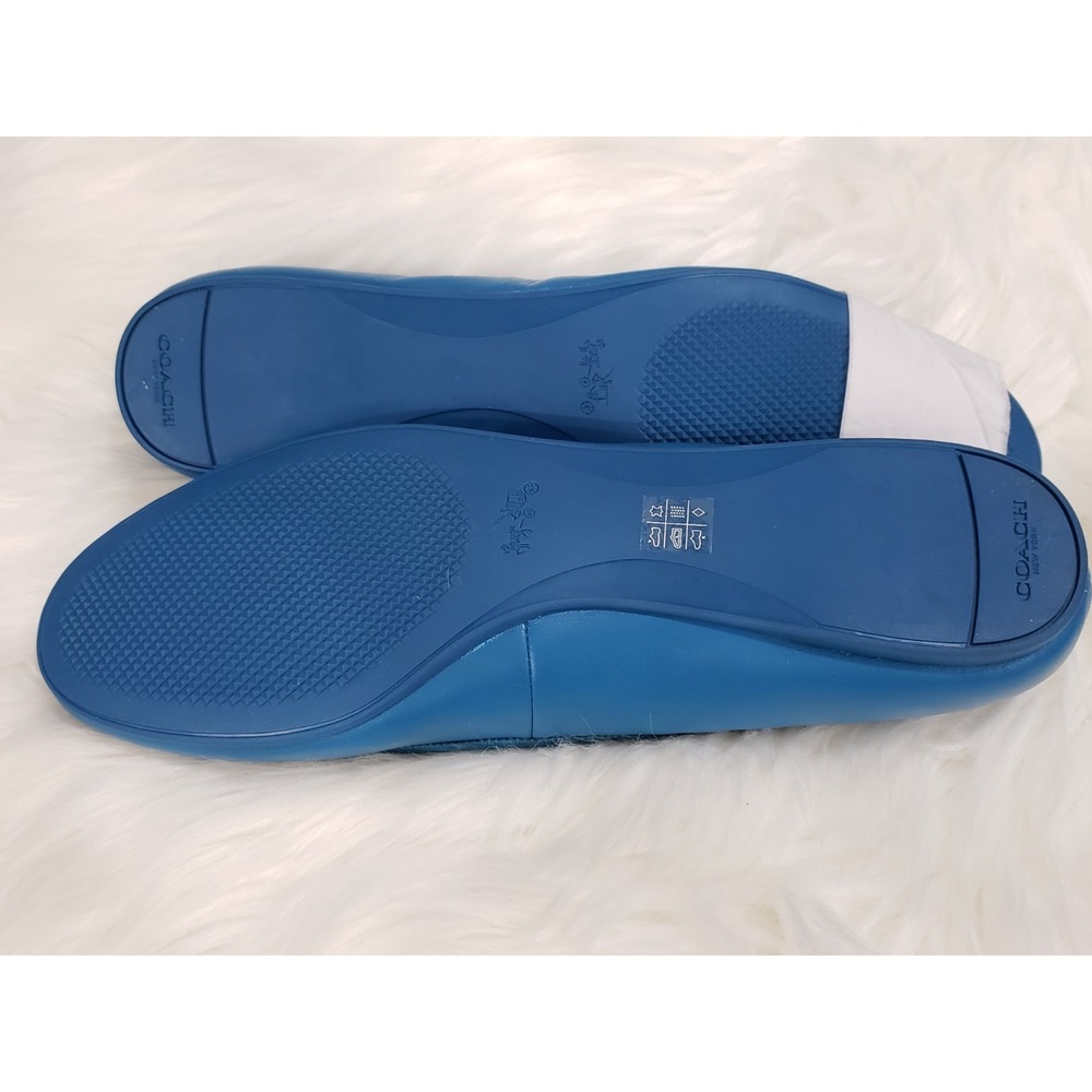 COACH Lara Silk Nappa Ballet Flats Peacock Blue Leather Bow Logo Womens Size 8.5 - Picture 4 of 7